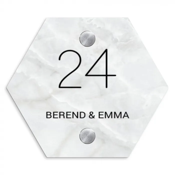 Lichtgrijs marmer - Klassiek Naambord Hexagon klein -3d