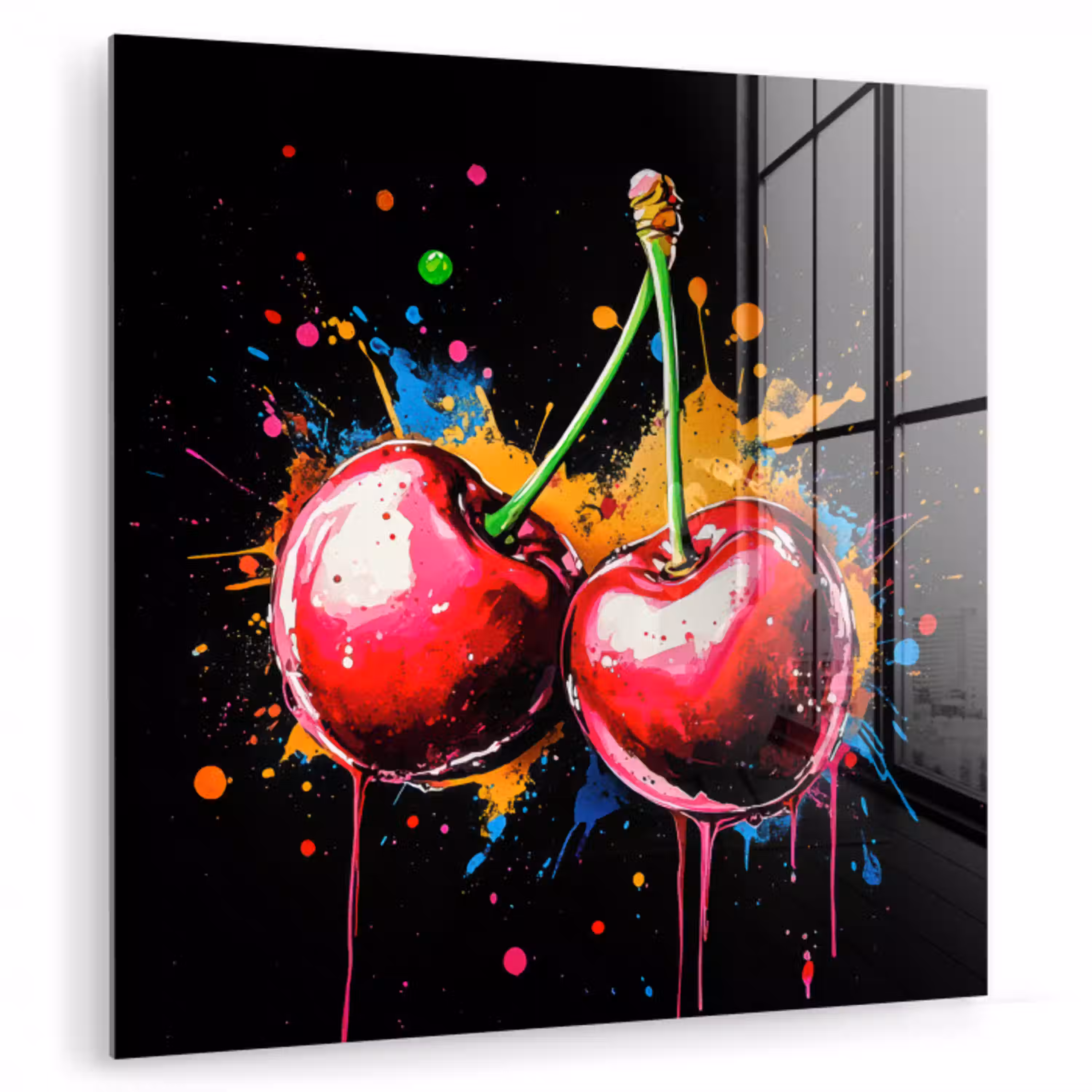 Kersen - Fruit - Graffiti - Verf - Abstract - Modern - Kleurrijk plexiglas 5mm klein -zzzproduct_nieuw