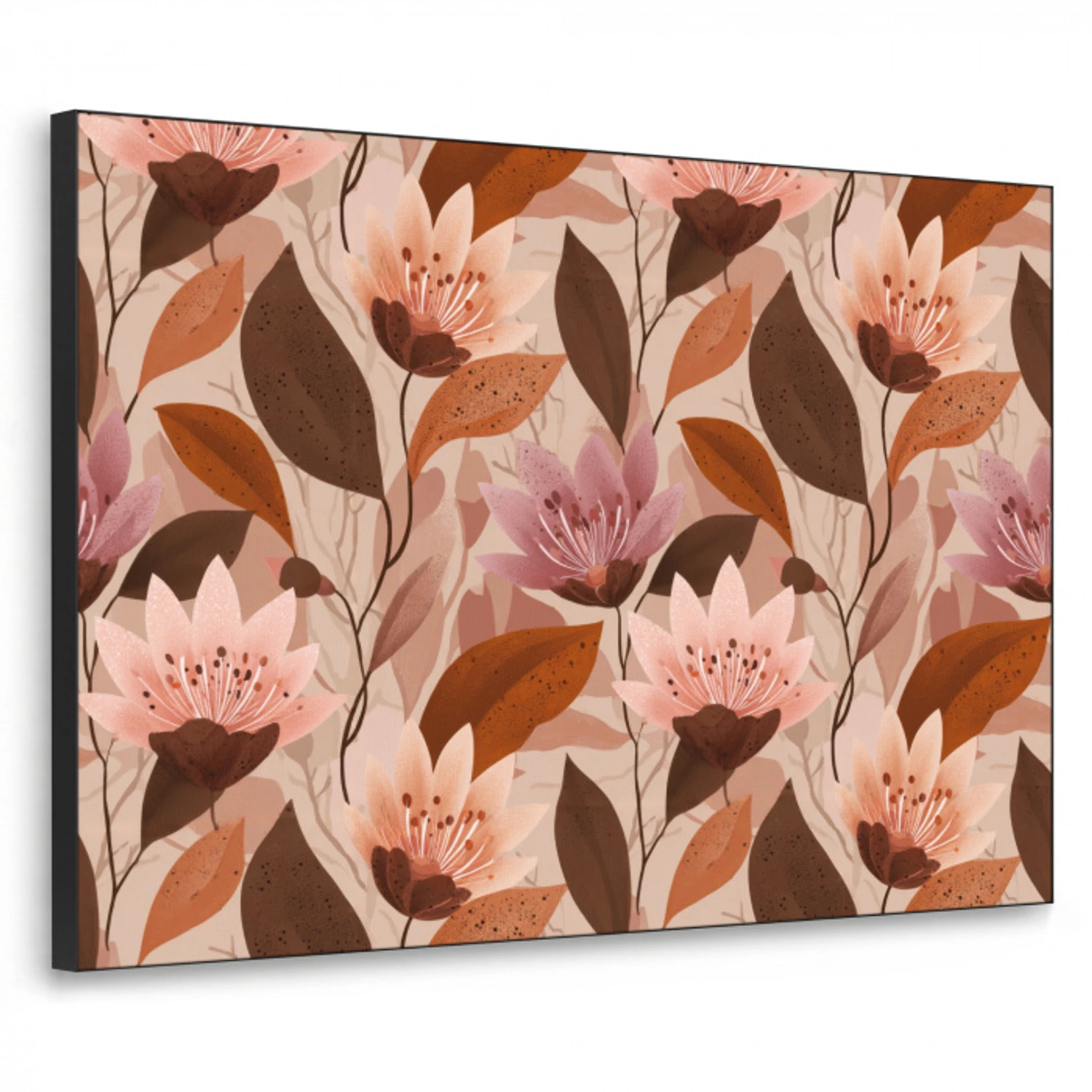 Bloemen - Bladeren - Bruin Textielframe zwart klein 947 -3d