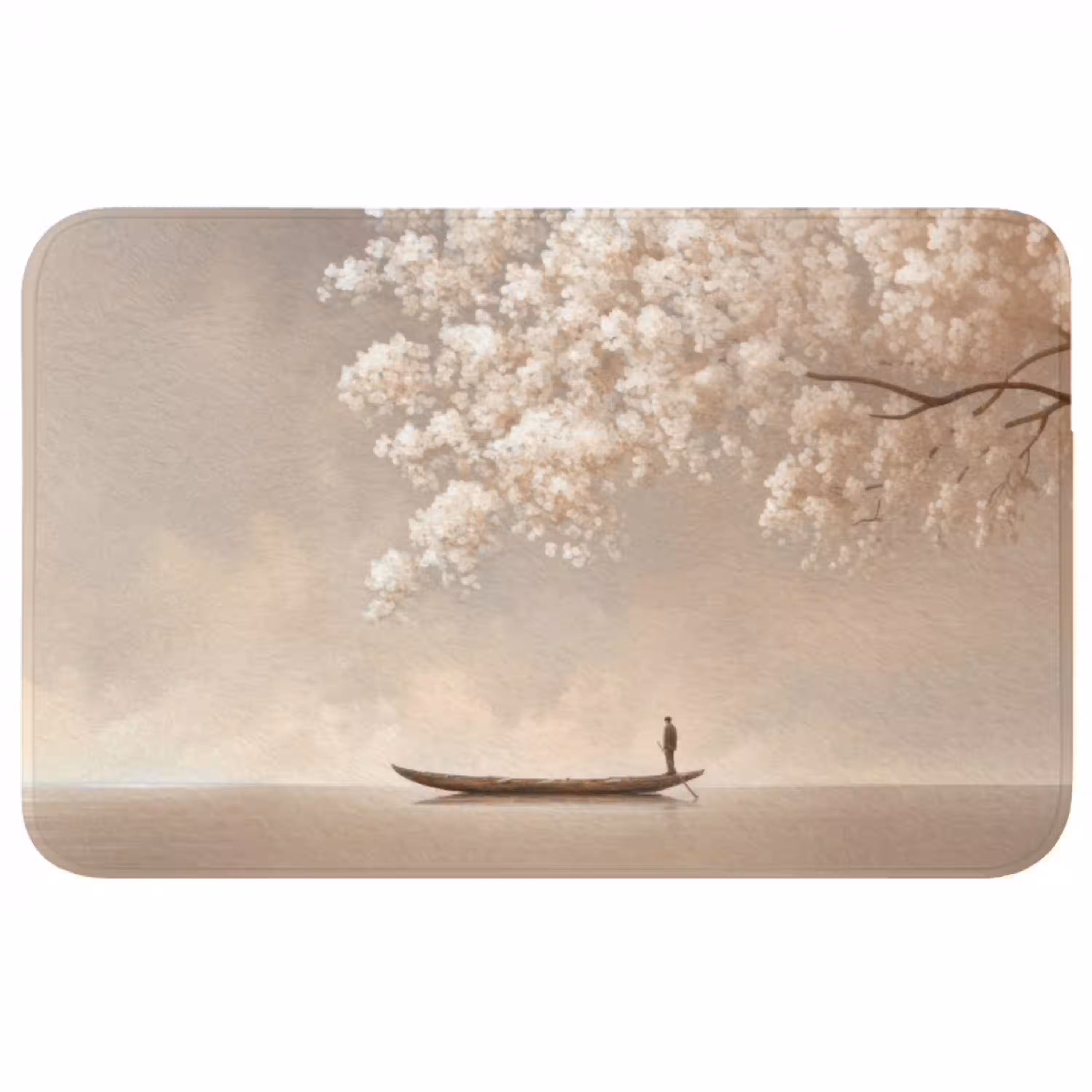 Bloesems - Wit - Boot - Minimalistisch Badmat middel -3d