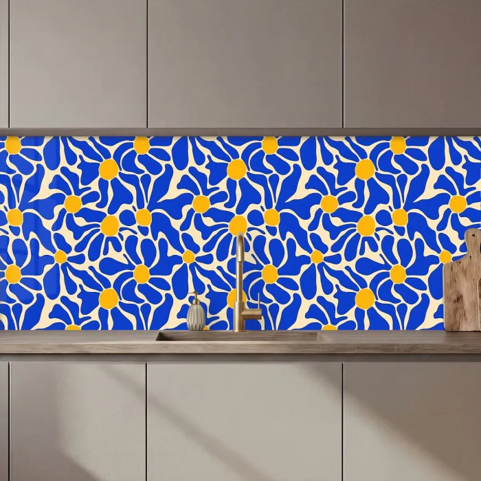 Abstract - Bloem - Blauw keuken achterwand 2 middel 871 zz_3dshopping
