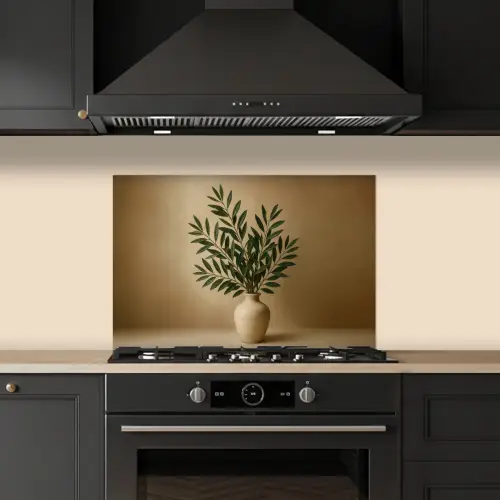 Vaas - Olijftakken - Bladeren - Beige keuken achterwand spatscherm klein -sfeer1