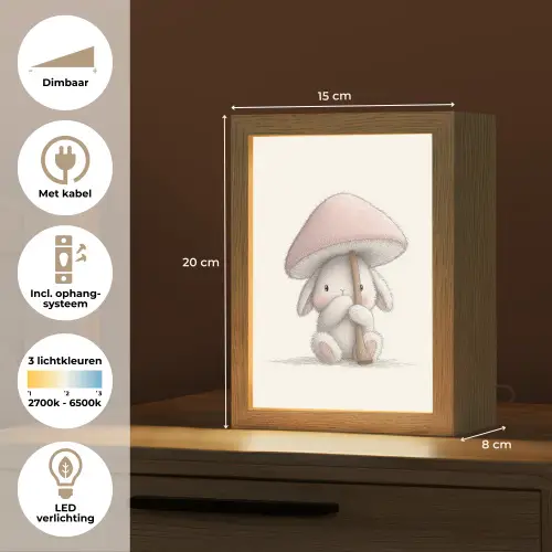 Paddenstoel - Konijn - Roze Light Box met kabel klein -USP_NL