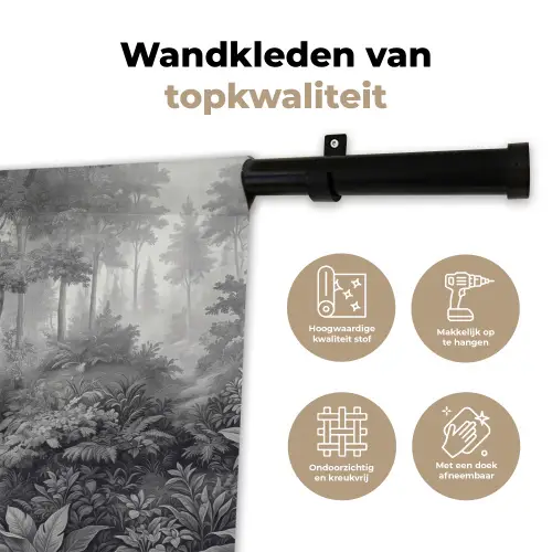 Bos - Hert - Zwart - Wit Wandkleed katoen klein -sfeer2