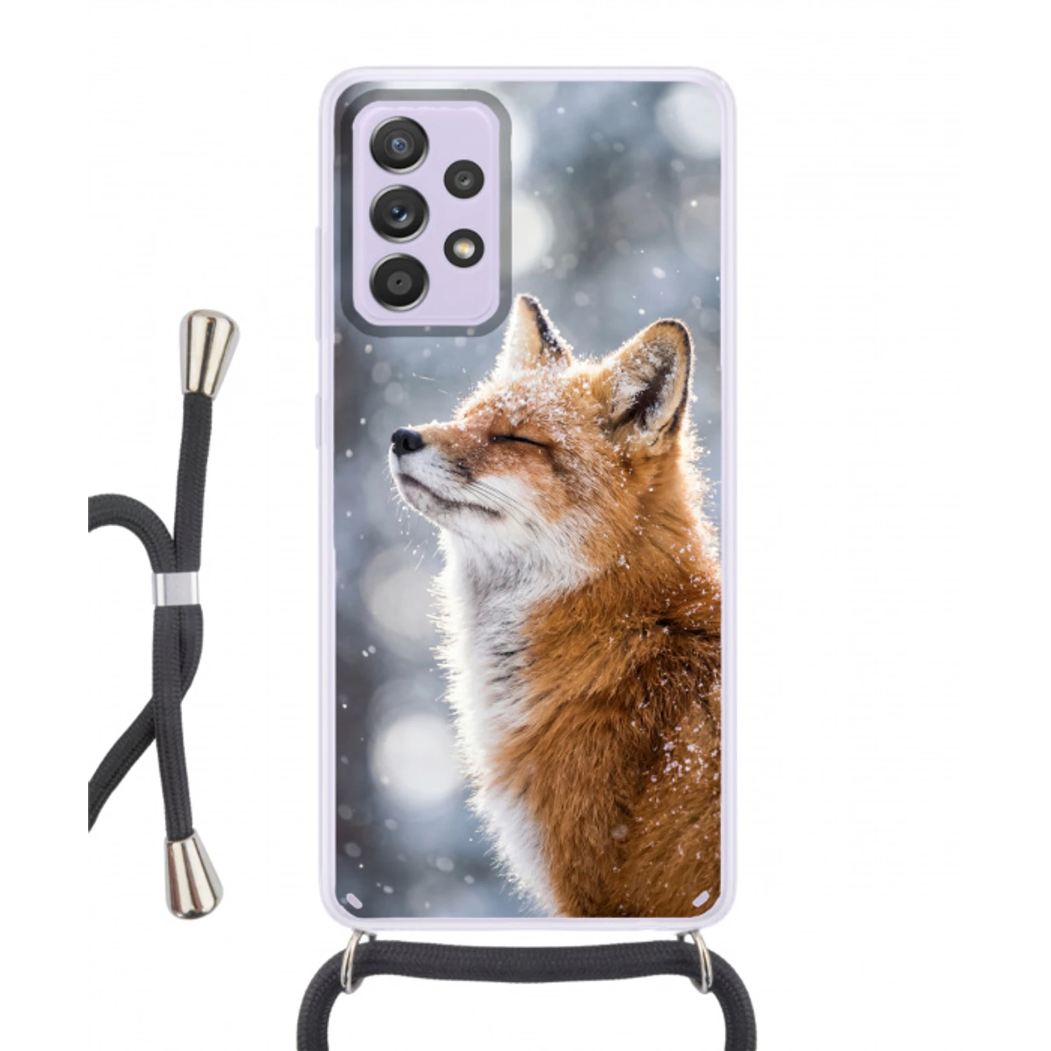 Vos - Sneeuwval - Portret - Winter - Sfeervol Hoesje Samsung Galaxy A52 5G met koord klein -3d