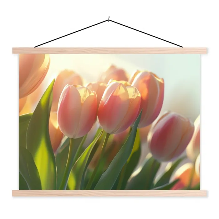 Tulpen - Roze - Zonnestralen textielposter latten blank klein -3d
