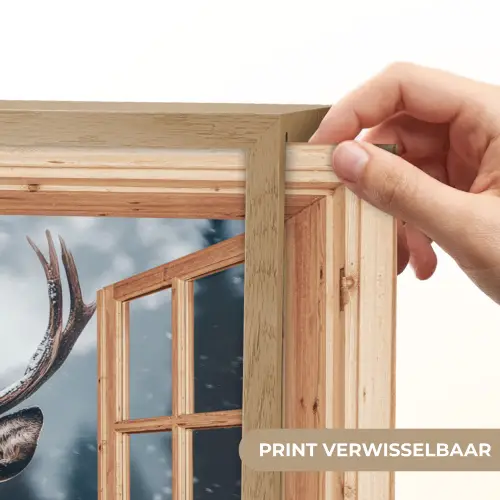 Doorkijk - Hert - Dieren - Winterlandschap - Sneeuw Light Box met batterij (Wandlamp) middel -USP_websiteprintNL