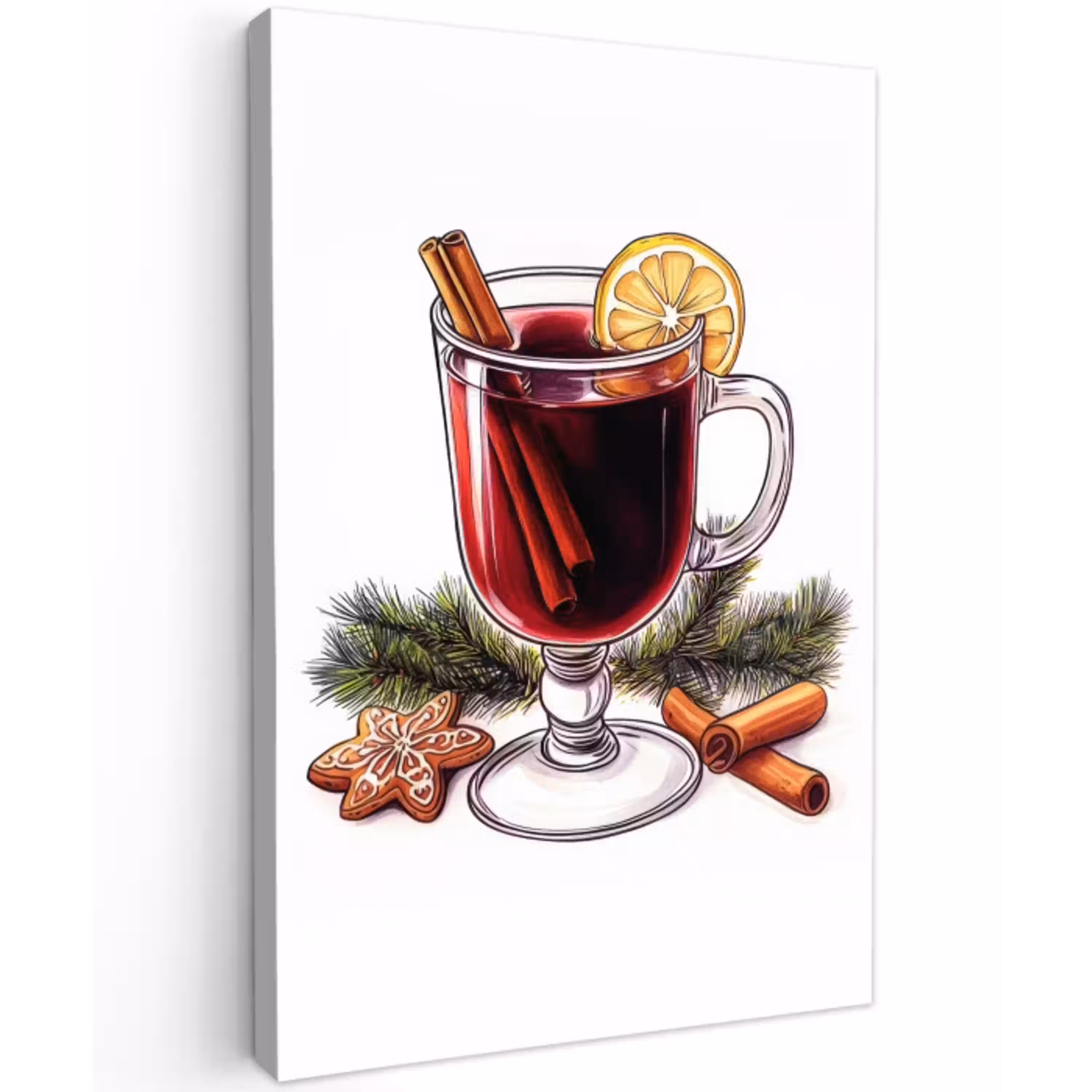 Wijn - Drinken - Gluhwein - Winter - Illustratie - Kerst Tuinposter op houten frame 2 cm dik middel -3d