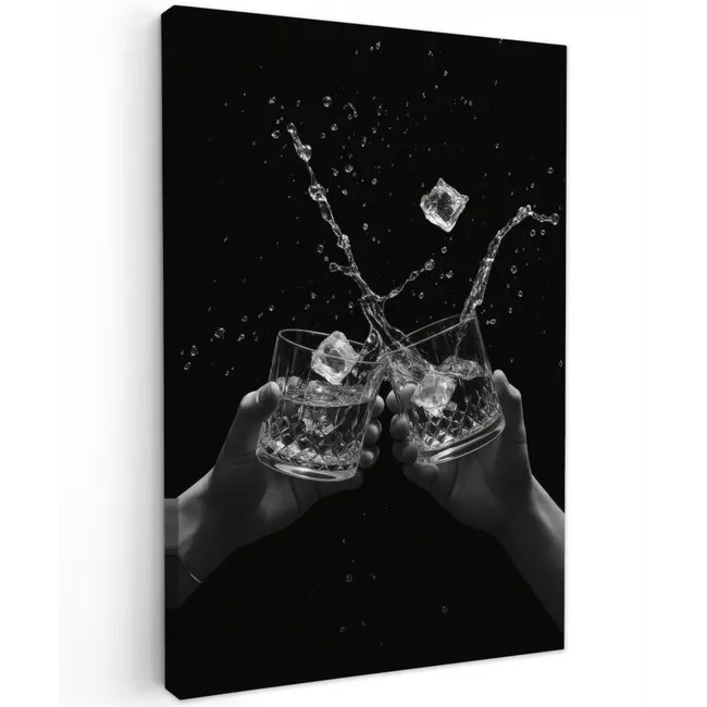 Whickyglazen - Ijs - Spetters - Zwart Tuinposter op houten frame 2 cm dik klein -3d