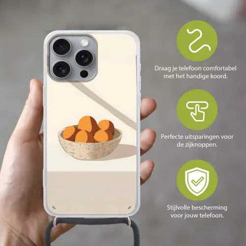 Mand - Fruit - Minimalistisch - Oranje Hoesje iPhone 16 Pro Max met koord klein -sfeer2_NL