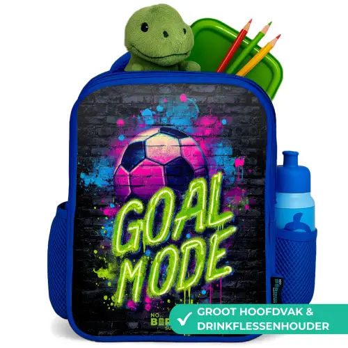 Neon - Graffiti - Voetbal - Kleurrijk Kinderrugzak - Blauw middel -inhoud_NL