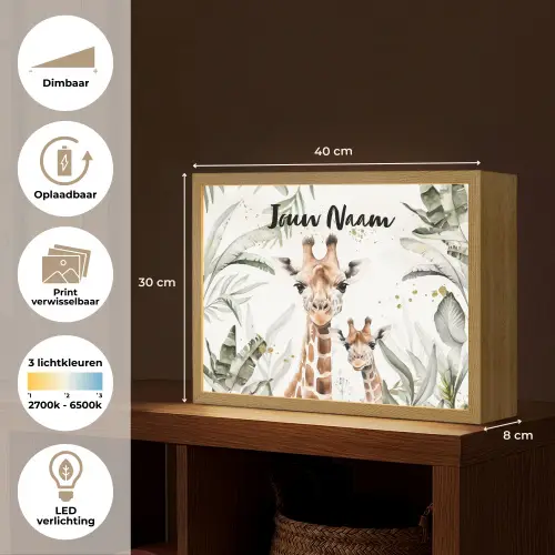 Giraffe - Natuur - Kinderen - Dieren Light Box met batterij (Wandlamp kind) middel -USP_websiteoverzichtNL