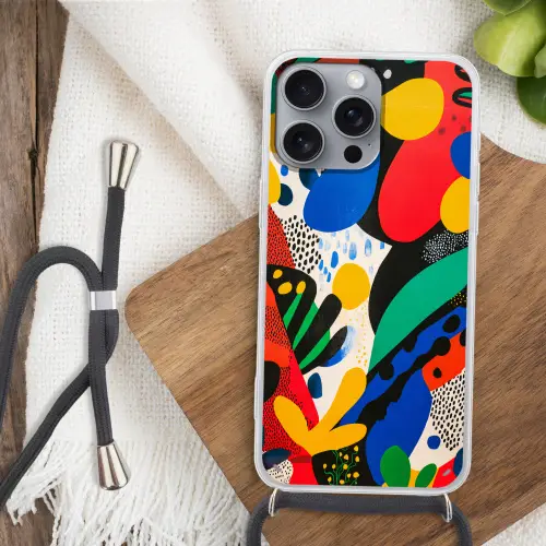 Abstract - Planten - Vormen - Kleurrijk Hoesje iPhone 16 Pro Max met koord klein -sfeer4