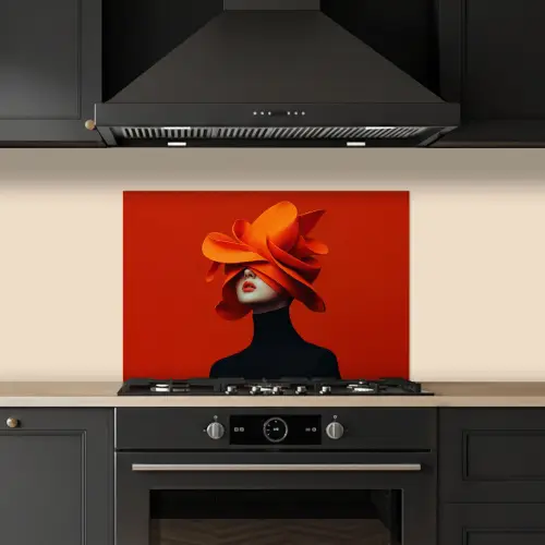 Oranje - Hoed - Vrouw keuken achterwand spatscherm klein -sfeer1