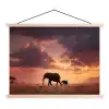 Olifanten - Grasland - Zonsondergang textielposter latten blank klein -3d