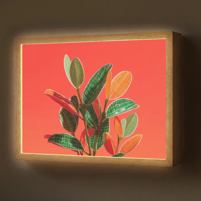 Bladeren - Nerven - Oranje - Structuur Light Box met batterij (Wandlamp) middel -z3d_website