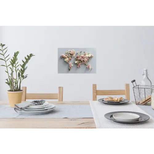 Wereldkaart - Rozen - Roze Muursticker klein -eettafel
