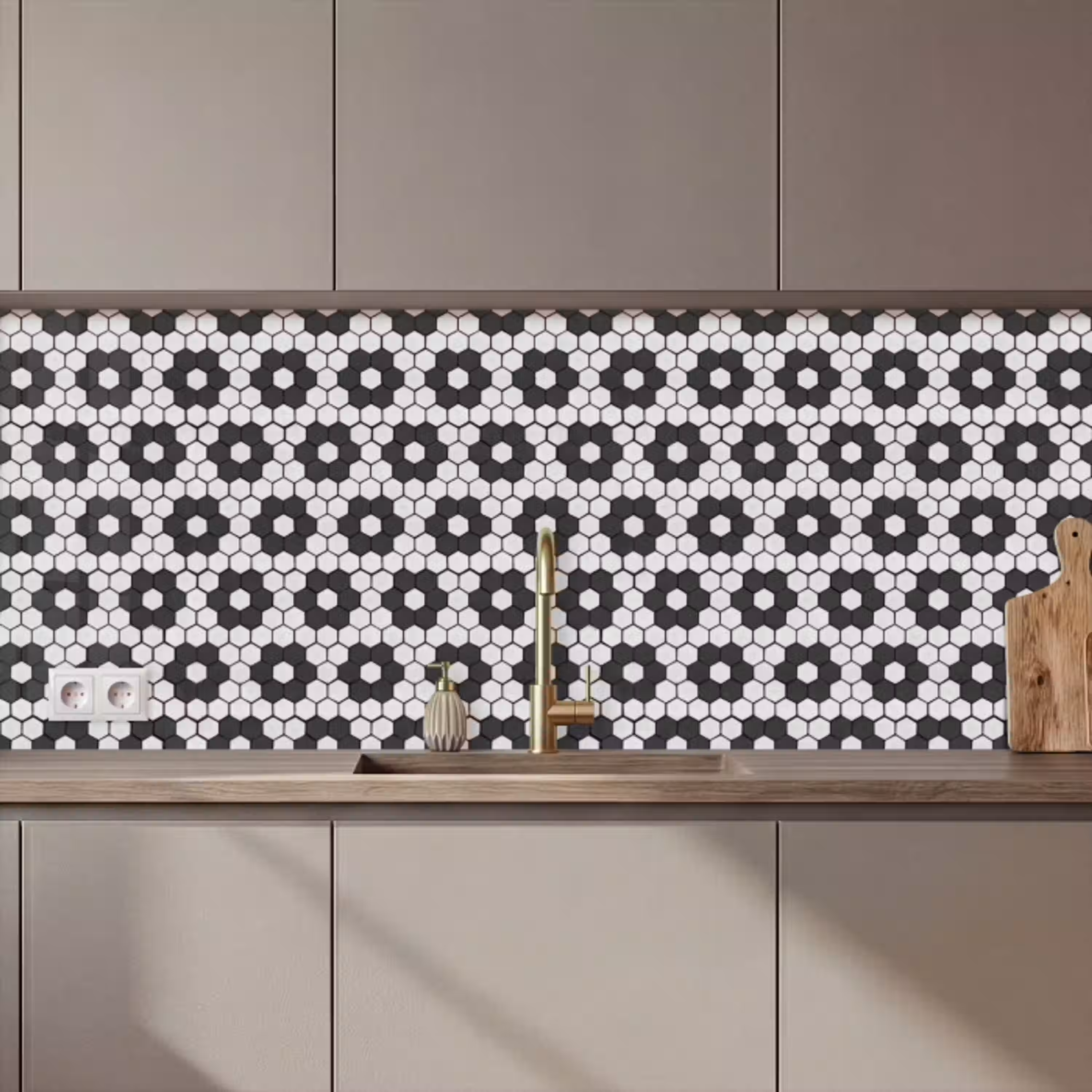 Bloem - Vorm - Patroon - Zwart keuken achterwand 2 middel 871 zz_3dshopping