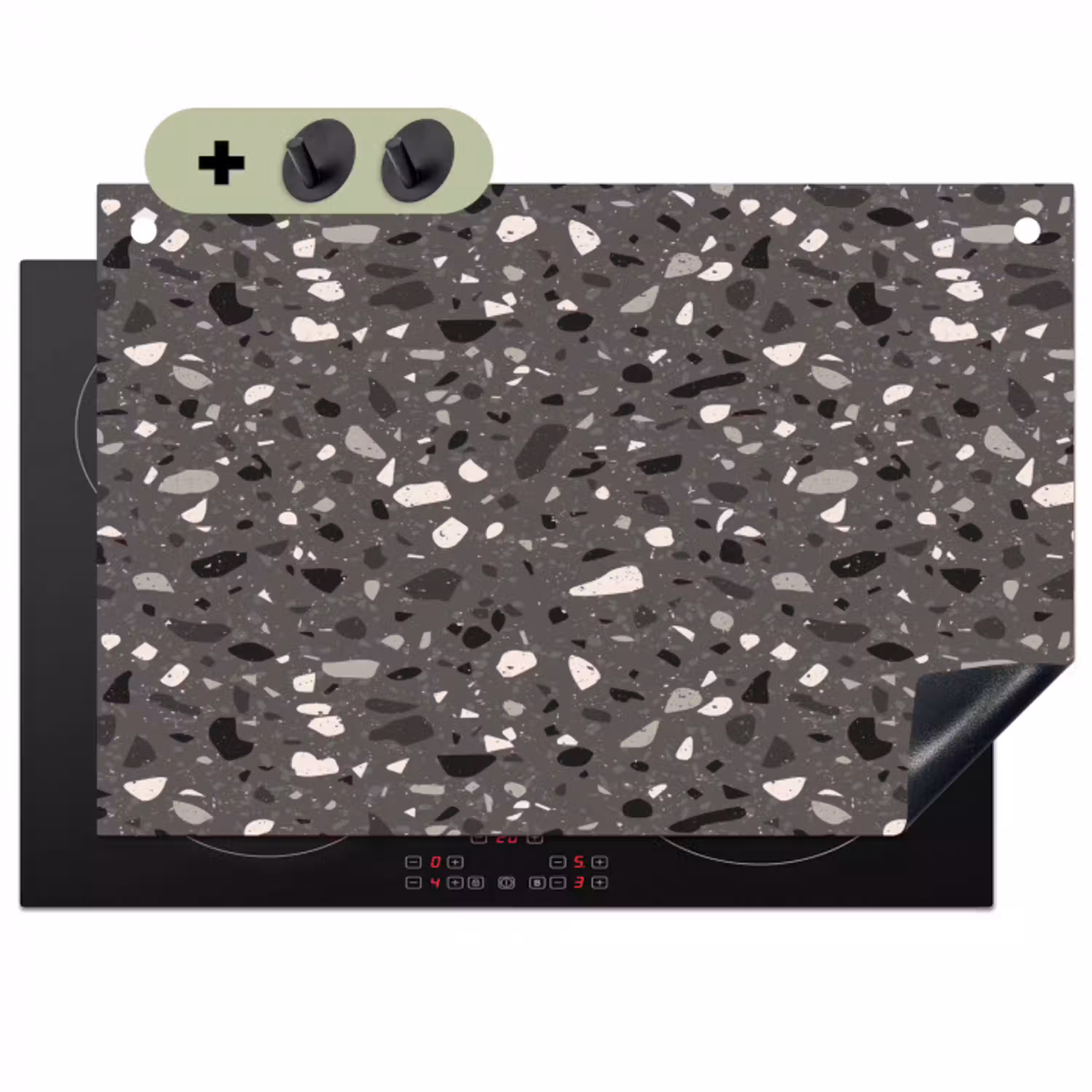 Terrazzo -  Patroon - Grijs Inductie beschemer met haakjes klein 777 -3d