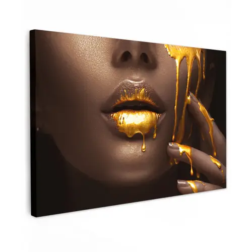 Goud - Vrouw - Verf - Lippen - Luxe canvas 2cm klein -z3d