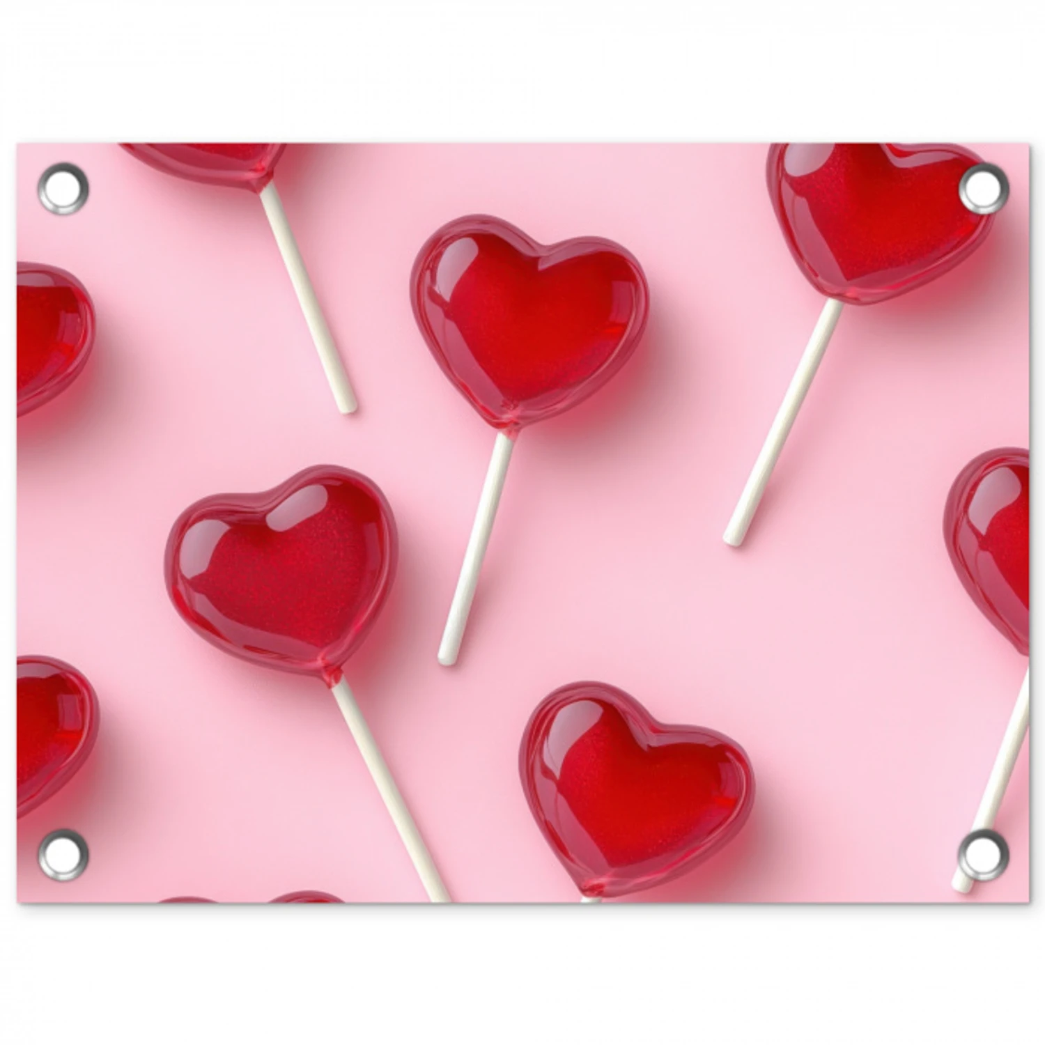 Lollies - Hartjes - Roze tuinposter los doek klein -3d