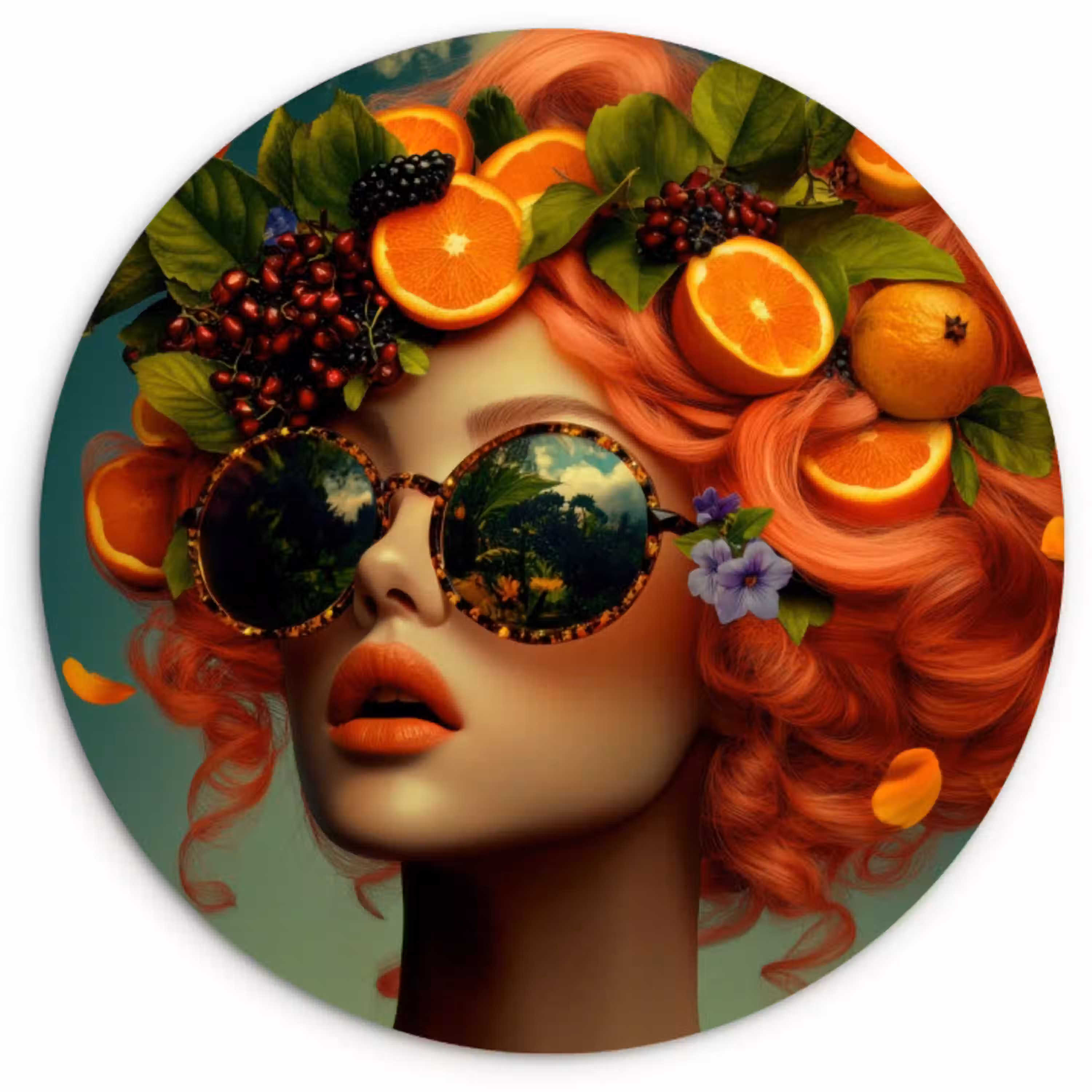 Vrouw - Sinaasappel - Bessen - Oranje KitchenYeah - Keuken - Wandcirkel Forex klein -3d
