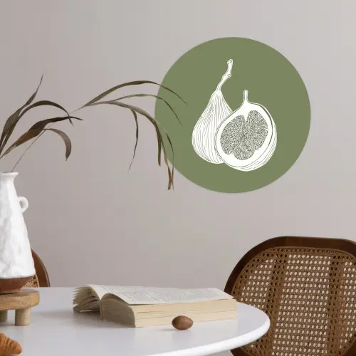 Vijgen - Minimalistisch - Getekend - Mosgroen Wandcirkel behangsticker klein -sfeer3