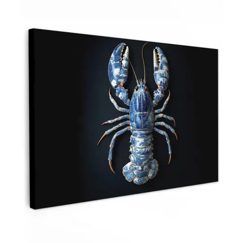 Kreeft - Delftsblauw - Schild - Stoer Tuinposter op houten frame 2 cm dik klein -3d