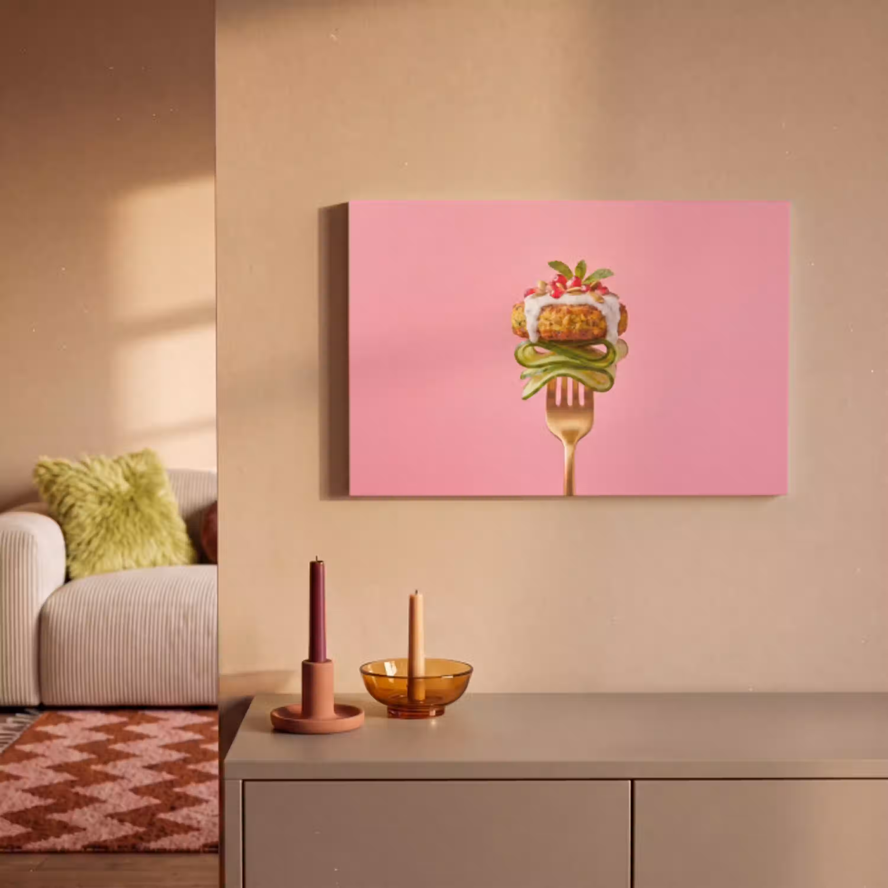 Eten - Vork - Roze canvas 2cm klein -sfeer1