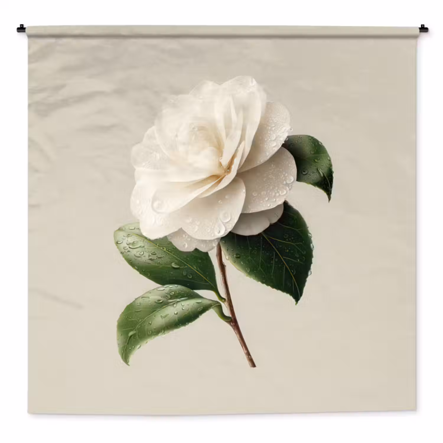 Wandkleed - Cameliabloem - Wit - Groen