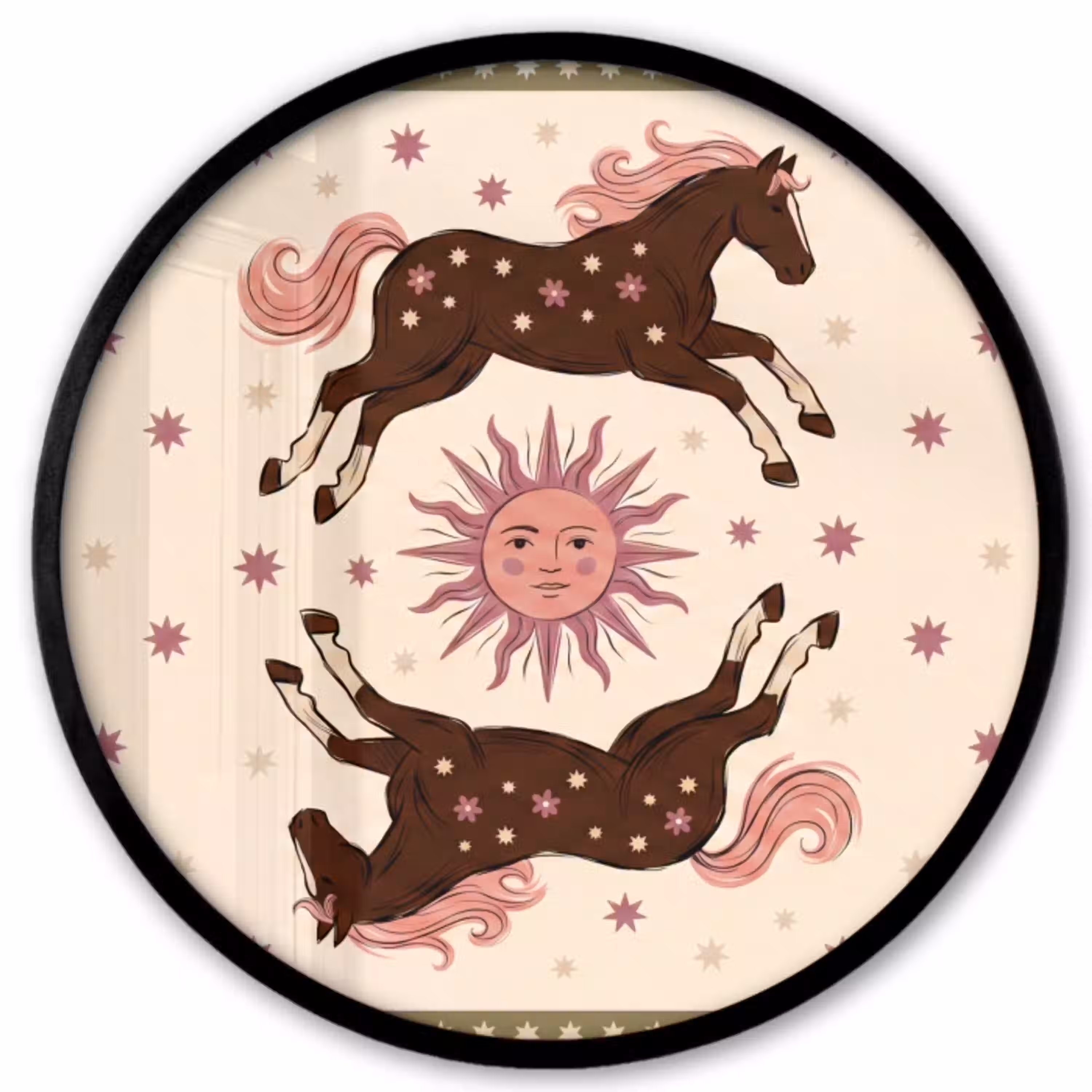 Paard - Zon - Mystiek - Illustratie - Roze Fotolijst rond zonder passe partout klein -3d