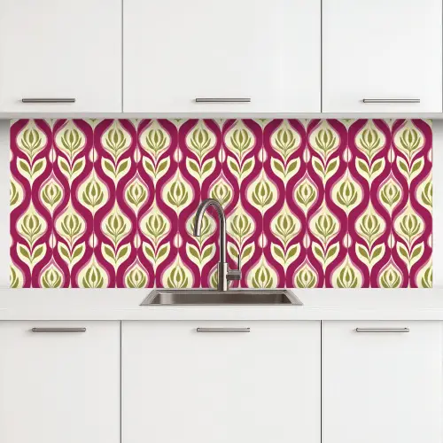 Retro - Floraal - Paars keuken achterwand 2 middel 871 -3d