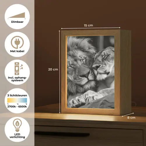 Leeuwen - Dieren - Zwart - Wit - Leeuw Light Box met kabel (Tafellamp) klein -USP_NL
