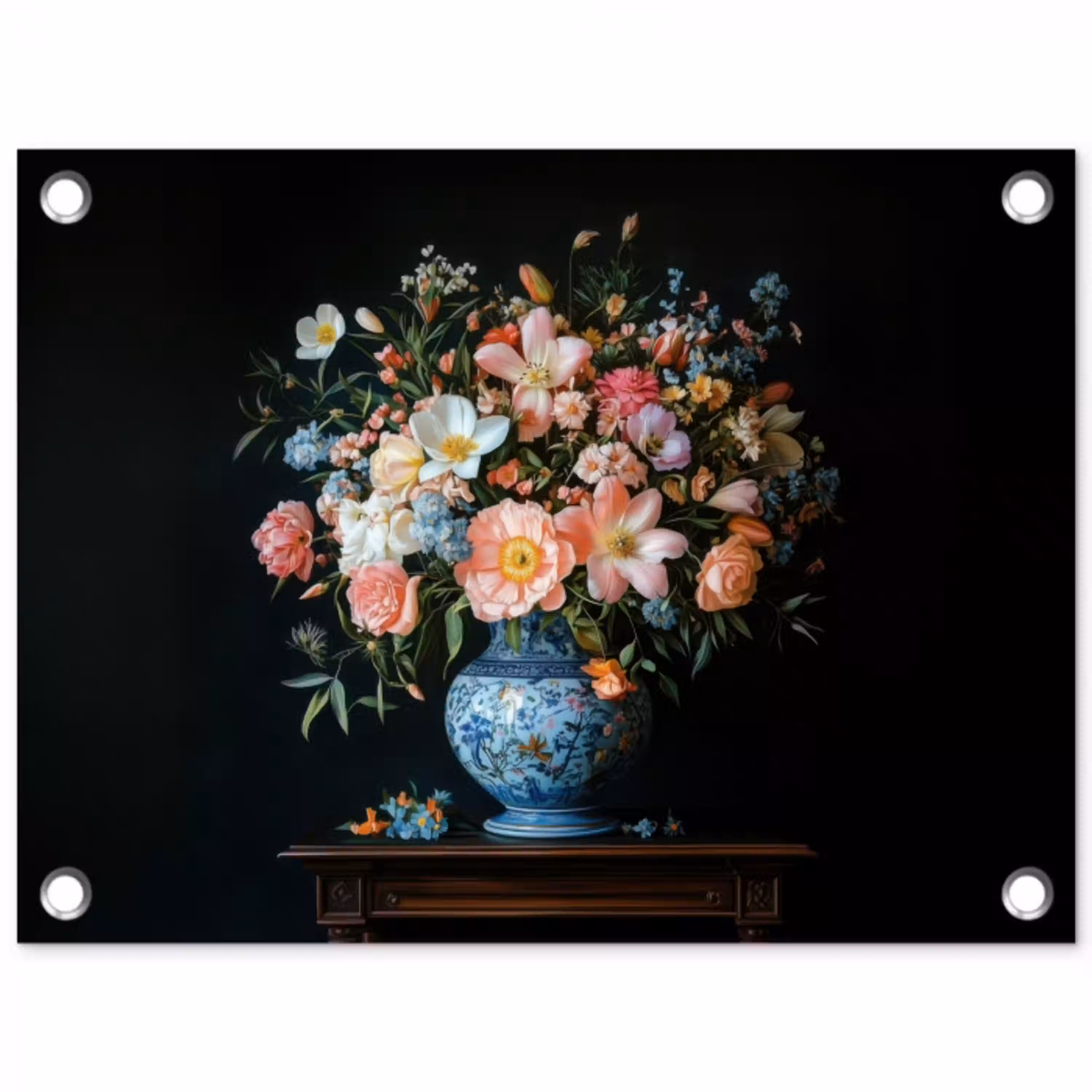 Roze - Bloemen - Vaas - Kleuren tuinposter los doek klein -3d