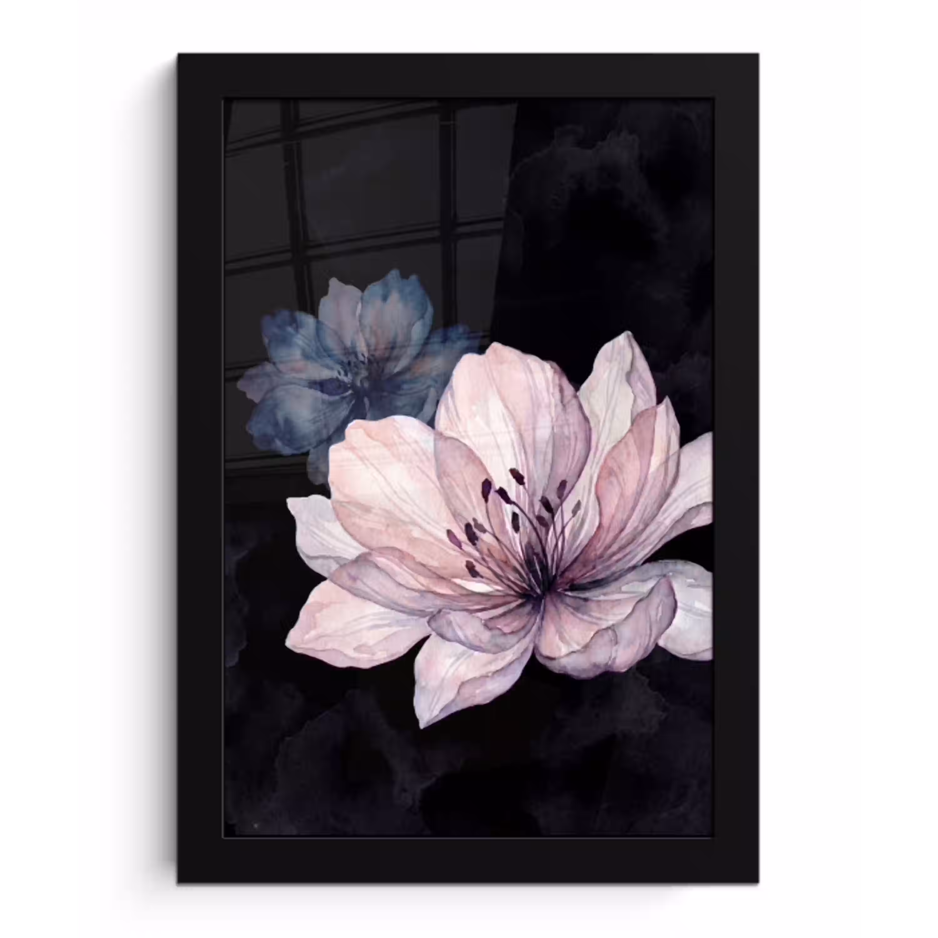 Bloemen - Aquarel - Modern - Roze - Donker fotolijst zwart zonder passe partout klein -3d