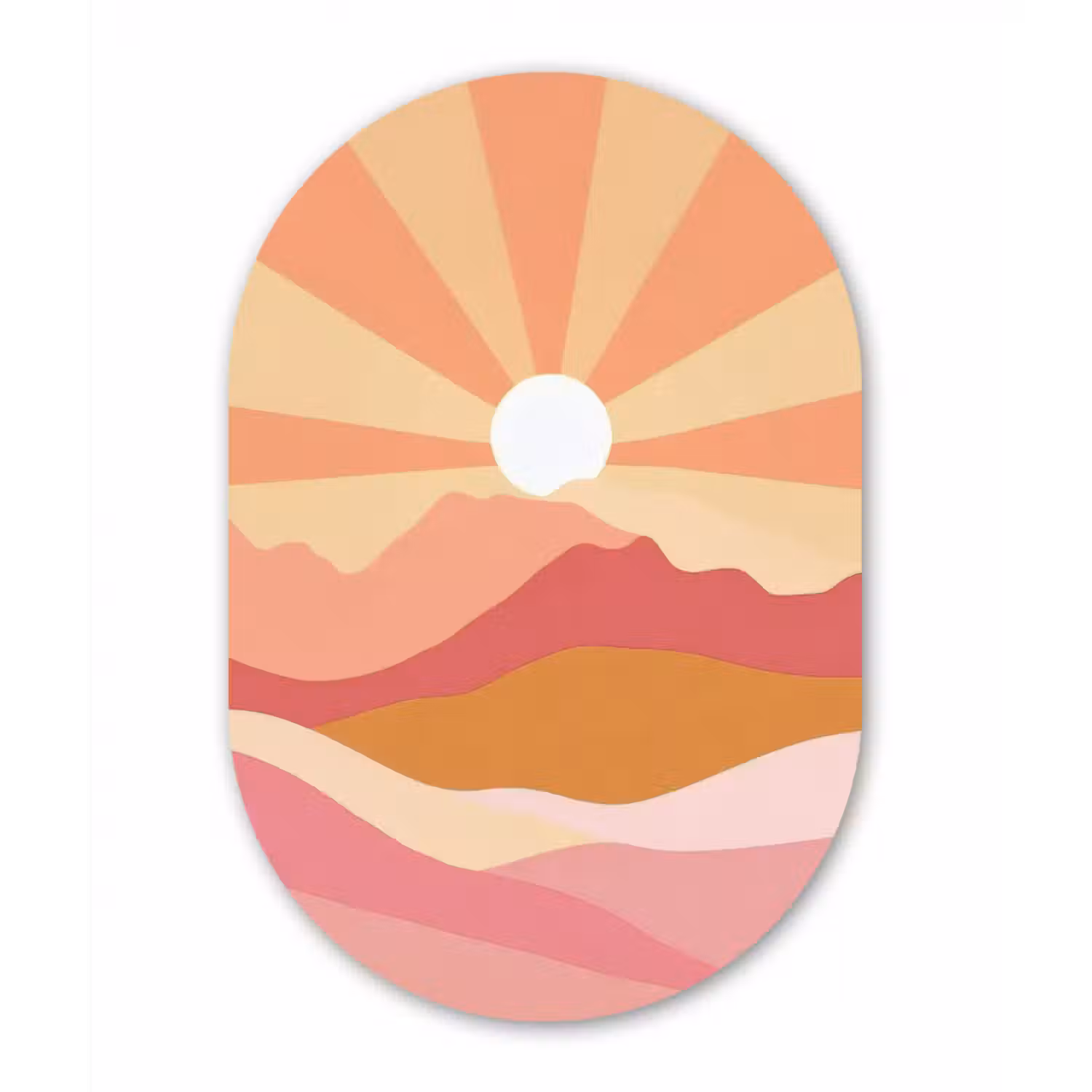 Glasbild Oval - Berge - Abstrakt - Sonnenstrahlen - Rosa