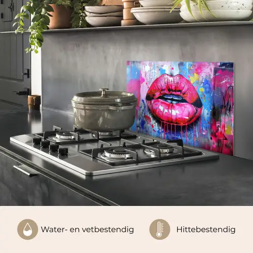 Graffiti - Lippen - Felroze - Geschilderd keuken achterwand spatscherm klein -usp_NL