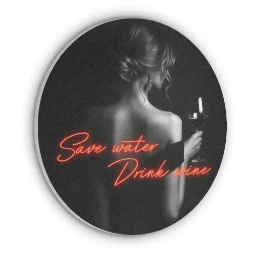 Wijn - Vrouw - Neon - Quote Akoestische PET Vilt - Rond klein -3d