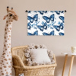Blauw - Vlinders - Bloemen - Wit Wandkleed katoen klein 269 -wsfeer5_kind