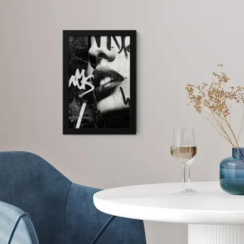Gezicht - Mond - Graffiti - Zwart fotolijst zwart zonder passe partout klein -sfeer4