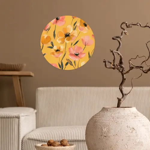 Bloemen - Geschilderd - Geel Wandcirkel behangsticker klein -sfeer1