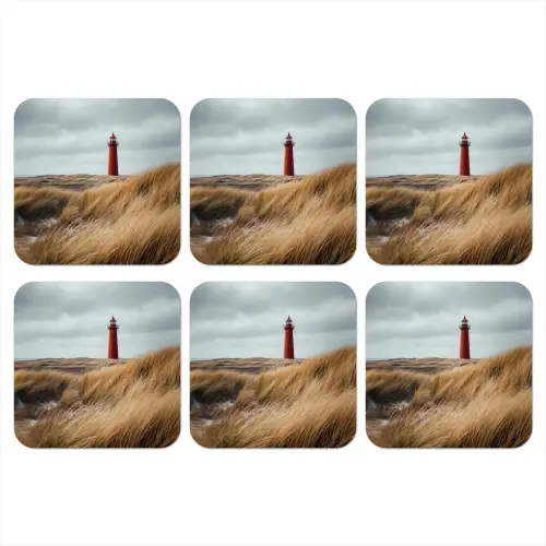 Duinen - Vuurtoren - Rood - Lucht onderzetter kurk middel -3d