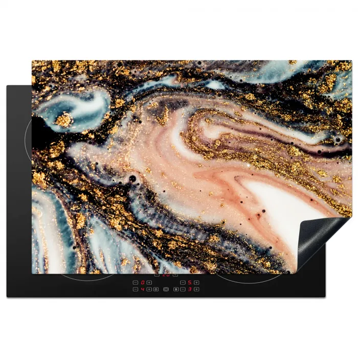 Marmerlook - Goud - Zwart - Glitter - Chic Inductie beschermer vinyl 3mm klein -3d