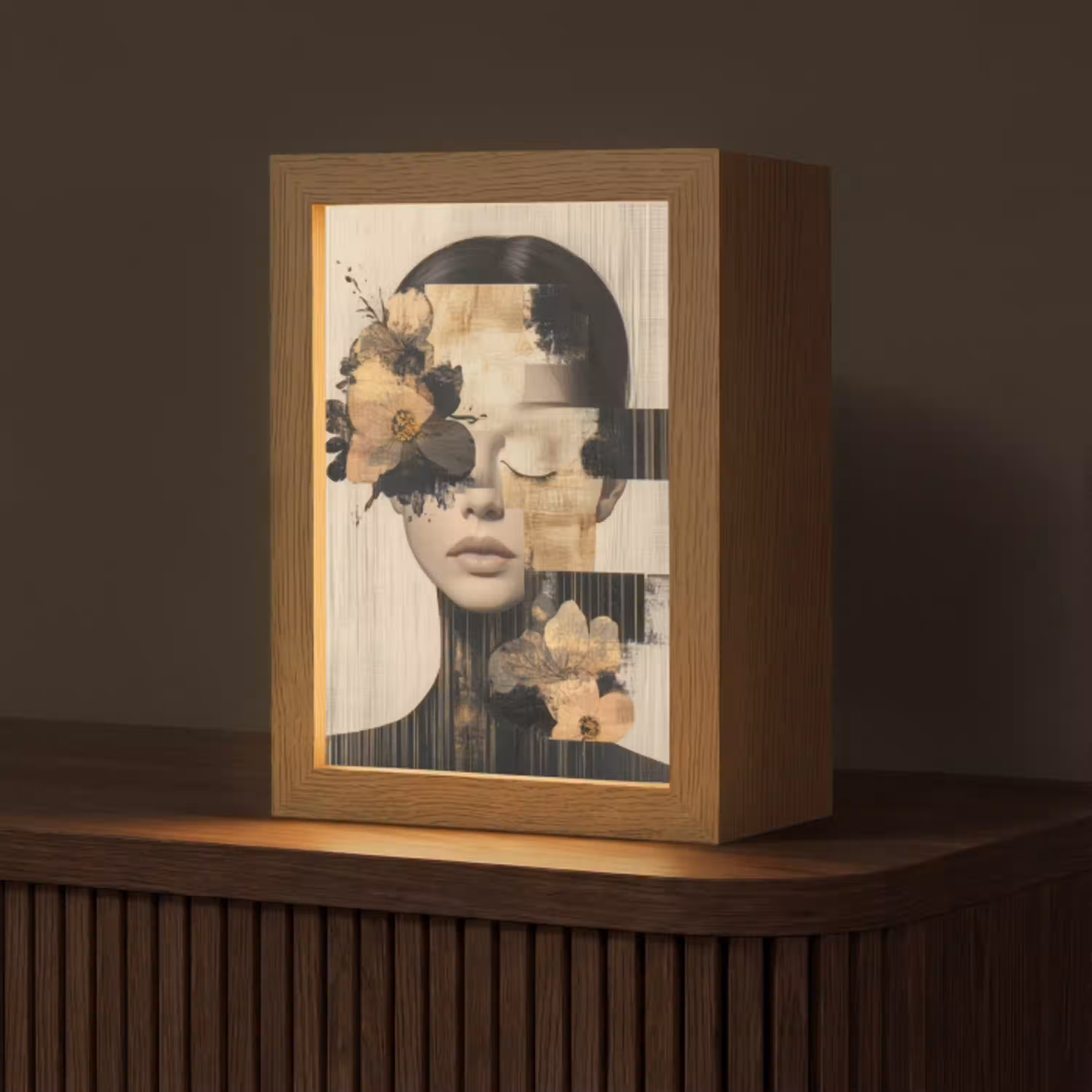 Gezicht - Bloemen - Zwart - Vrouw Light Box met kabel (Tafellamp) klein -z3d_website