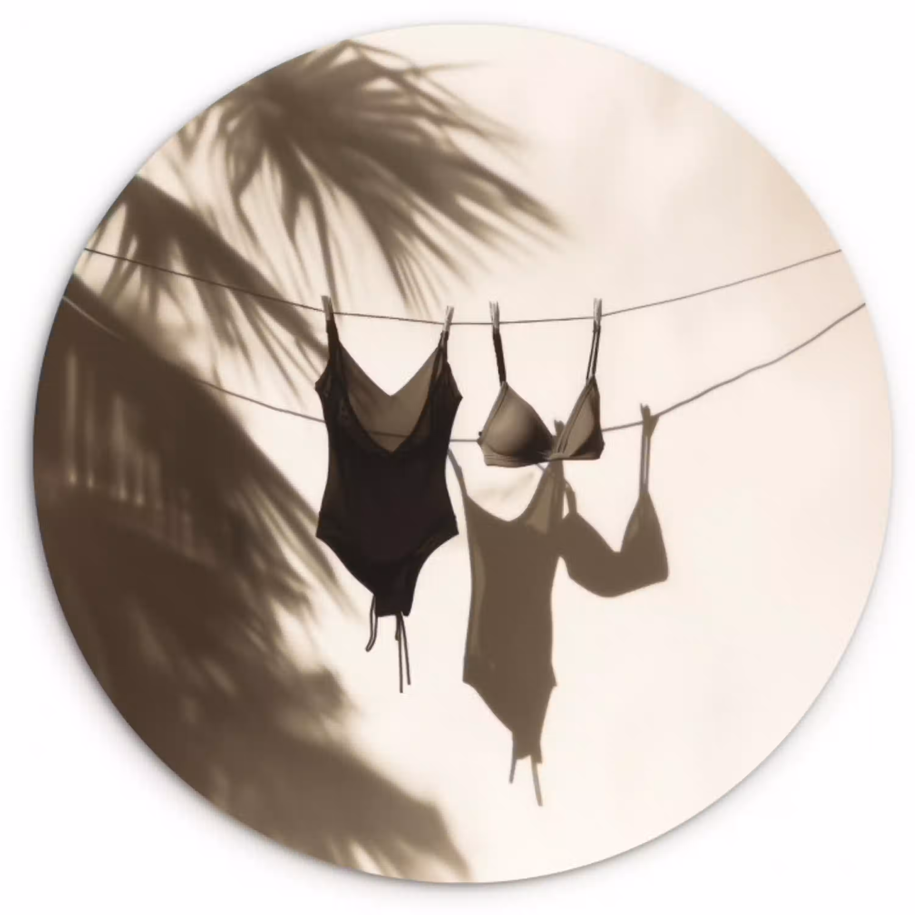 Badkleding - Palmbomen - Schaduw - Tropisch Wandcirkel plexiglas klein -3d