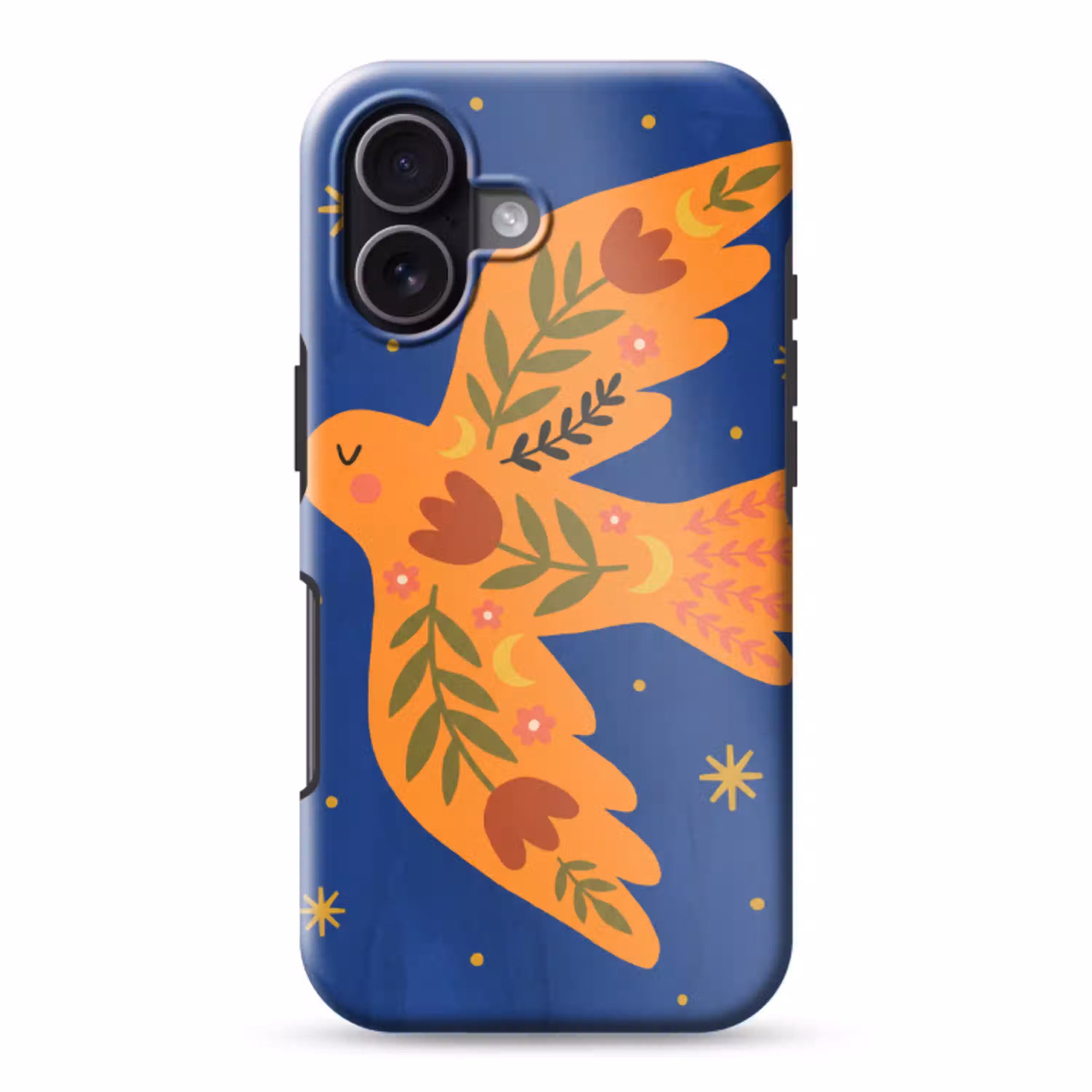 Vogel - Bloemen - Decoratief - Oranje - Blauw Toughcase MagSafe Apple iPhone 17 klein -3d