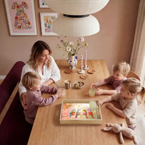 Vogels - Tak - Quote - Roze Dienblad Rechthoek middel -sfeer4