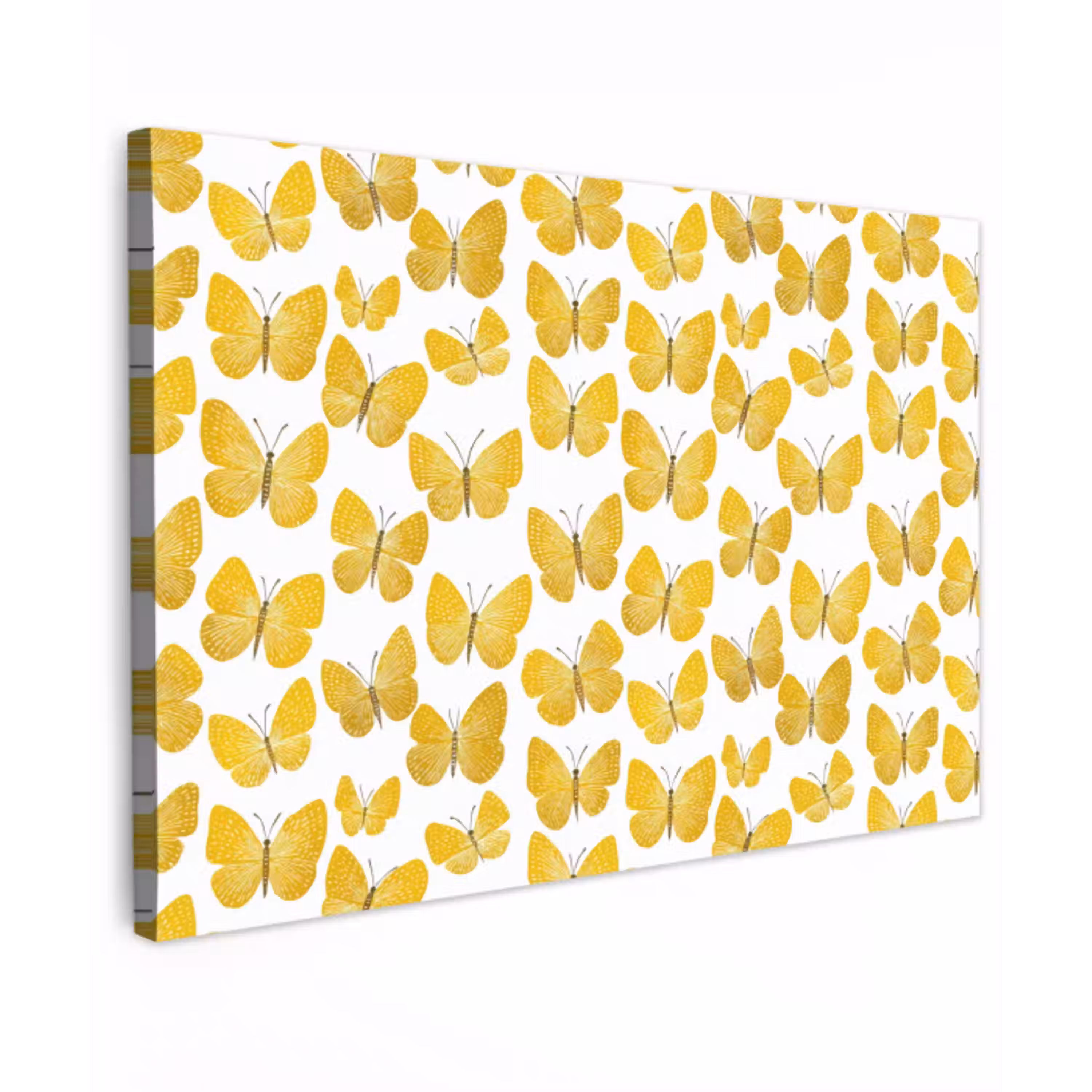 Vlinders - Botanisch - Illustratie - Geel - Wit Tuinposter op houten frame 2 cm dik klein 845 -3d