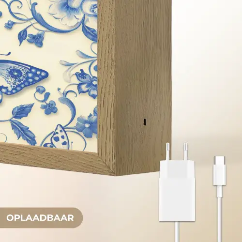 Vlinders - Bloemen - Blauw - Botanisch Light Box met batterij (Wandlamp) middel 907 -USP_websiteoplaadbaarNL