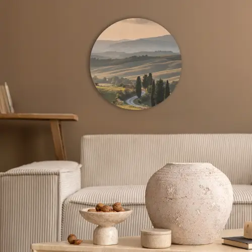 Toscaans - Landschap - Heuvels Akoestische PET Vilt - Rond klein -sfeer1